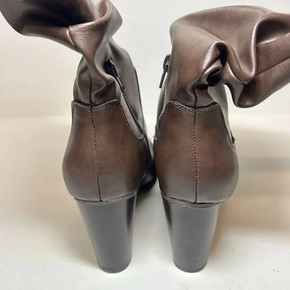 Style & Co Womens 7 M Brown Saraa Faux Leather Block Heel Boots DISPLAY QK9
